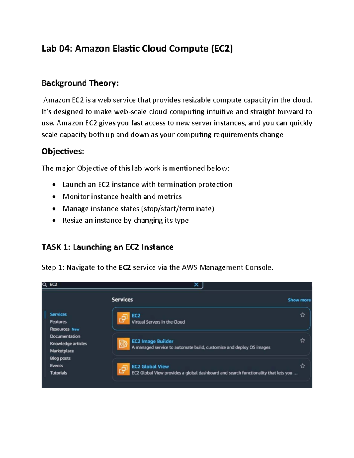 Cloud 4: Lab Report on Amazon EC2 Operations and Management - Studocu