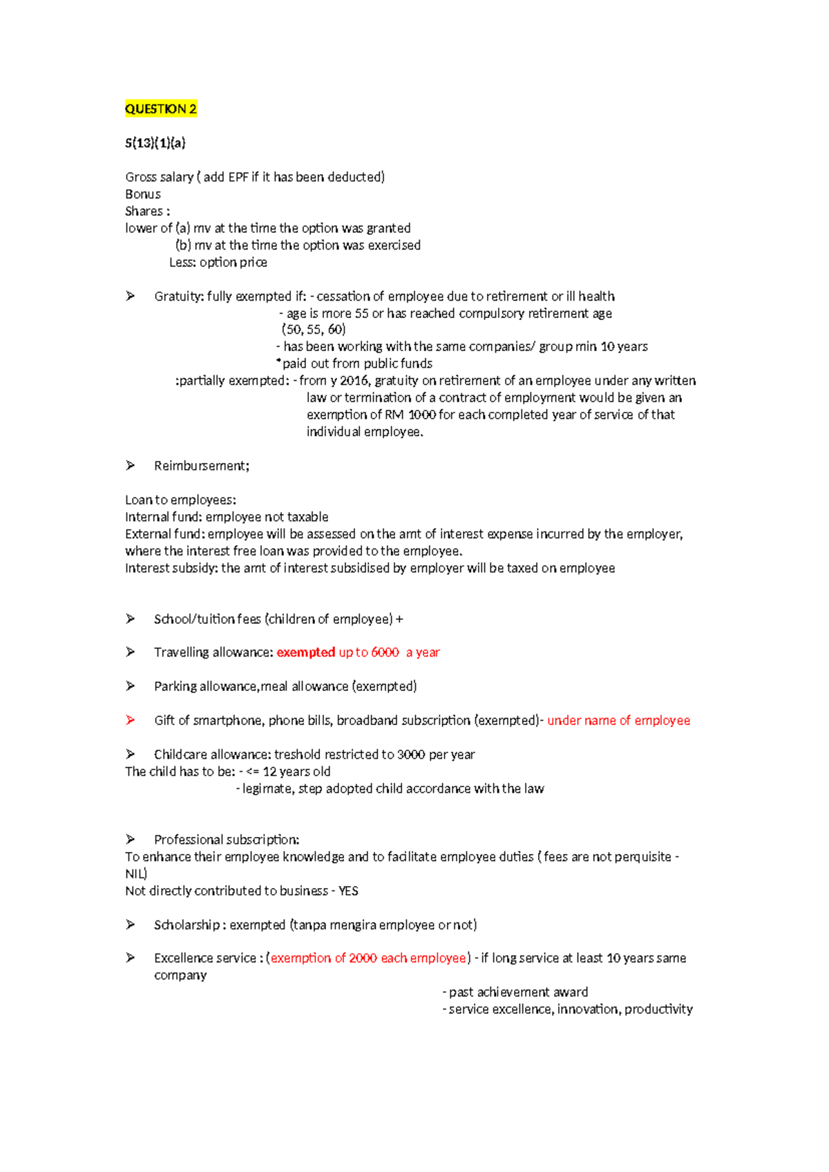 Employment Income Notes: Tax Exemptions and Allowances (S13) - Studocu