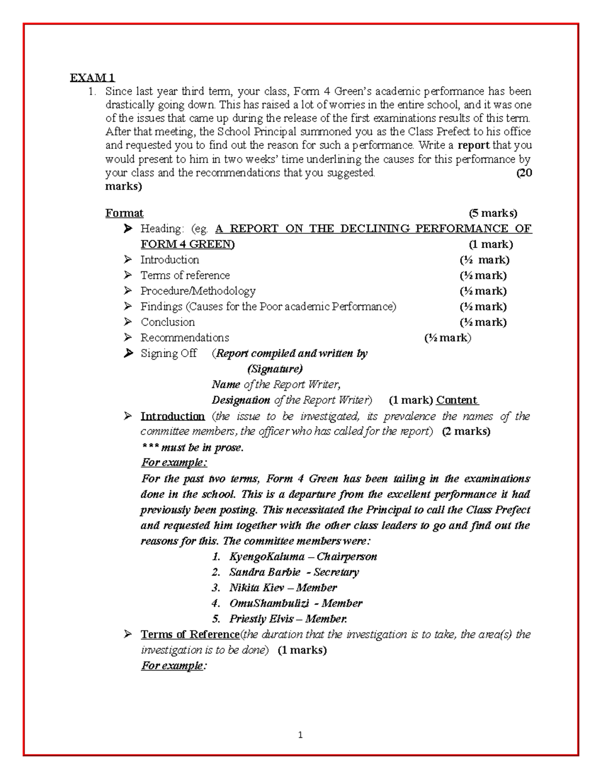 Report on Declining Academic Performance of Form 4 Green (2022) - Studocu