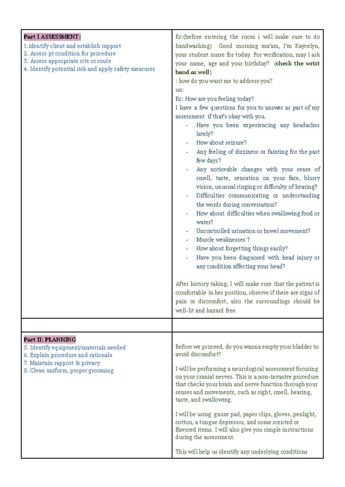 Retdem FFS - Midterm: Neurological Assessment Script and Findings - Studocu