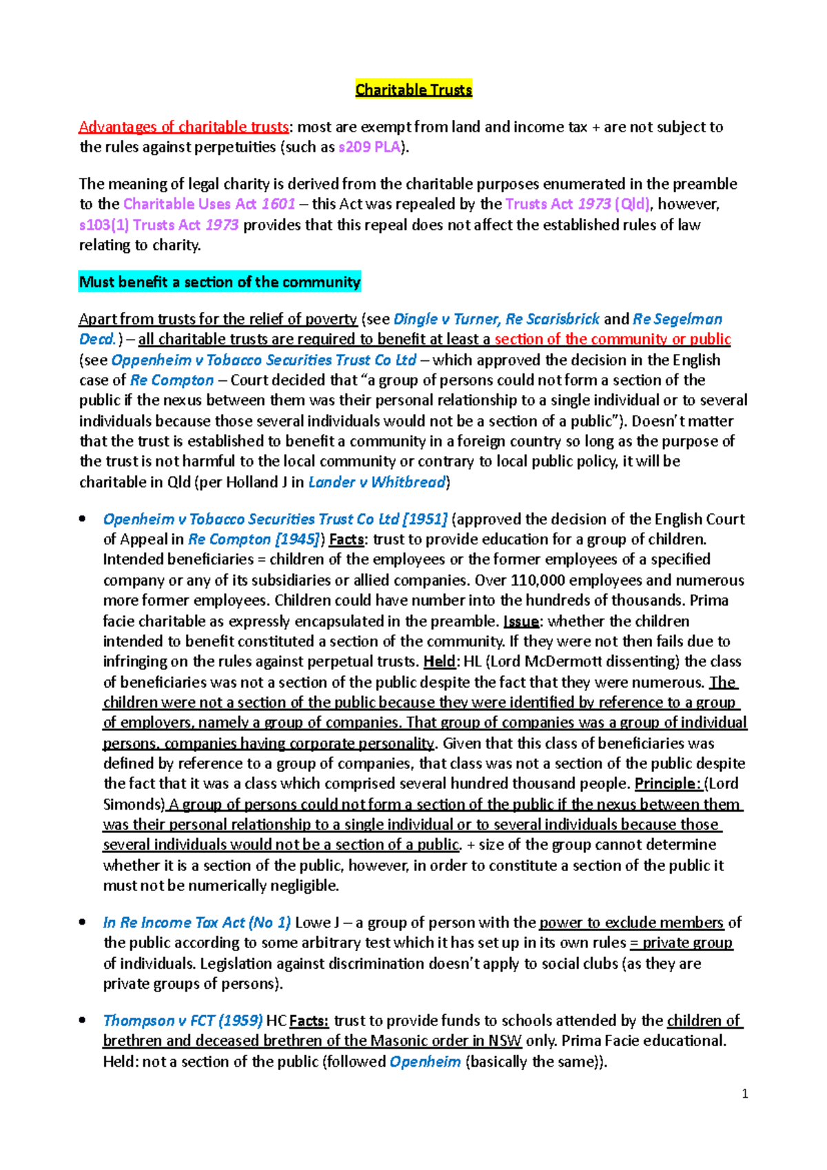 Charitable Trusts Analysis - Law Course Notes (L101) - Studocu