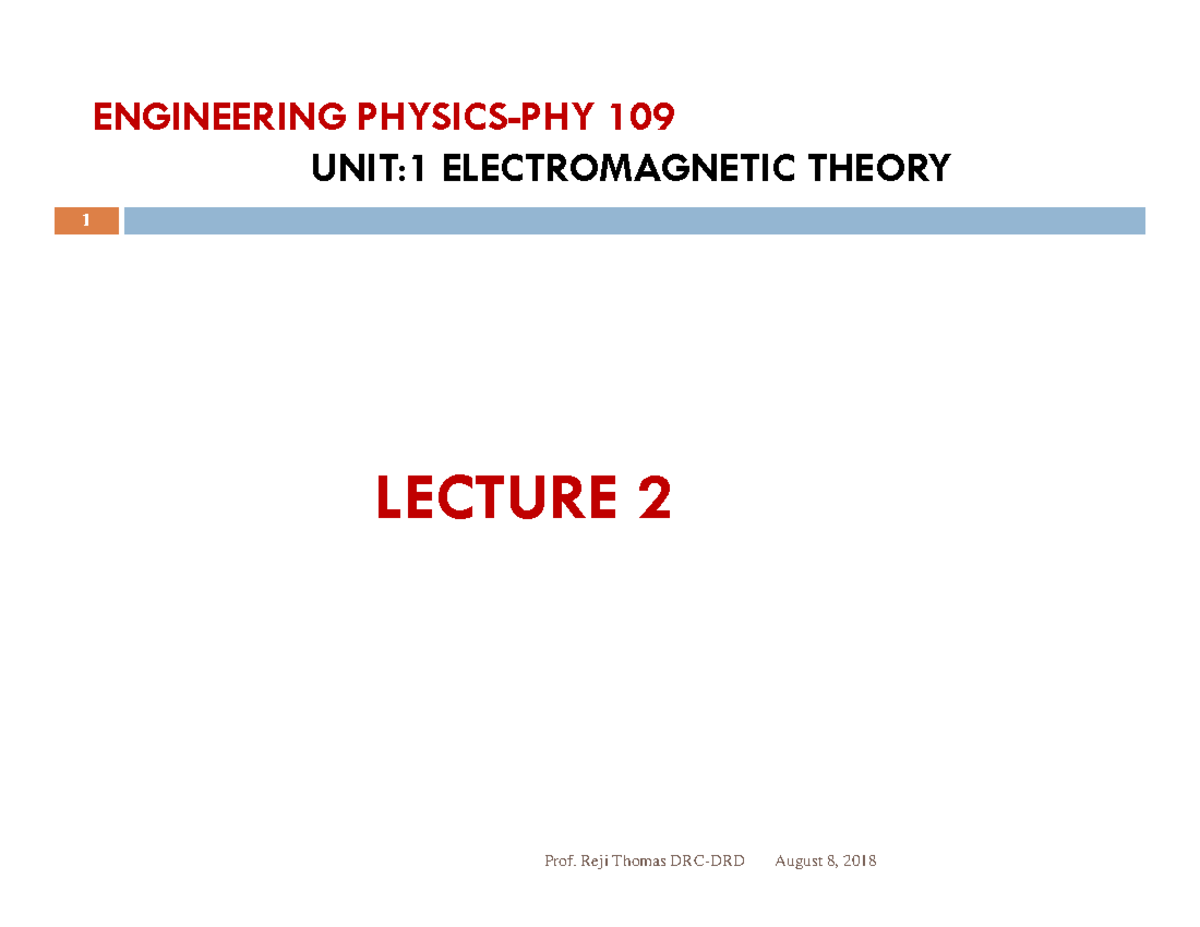 Unit 1 EM Theory Lecture 2 - 1 - Studocu