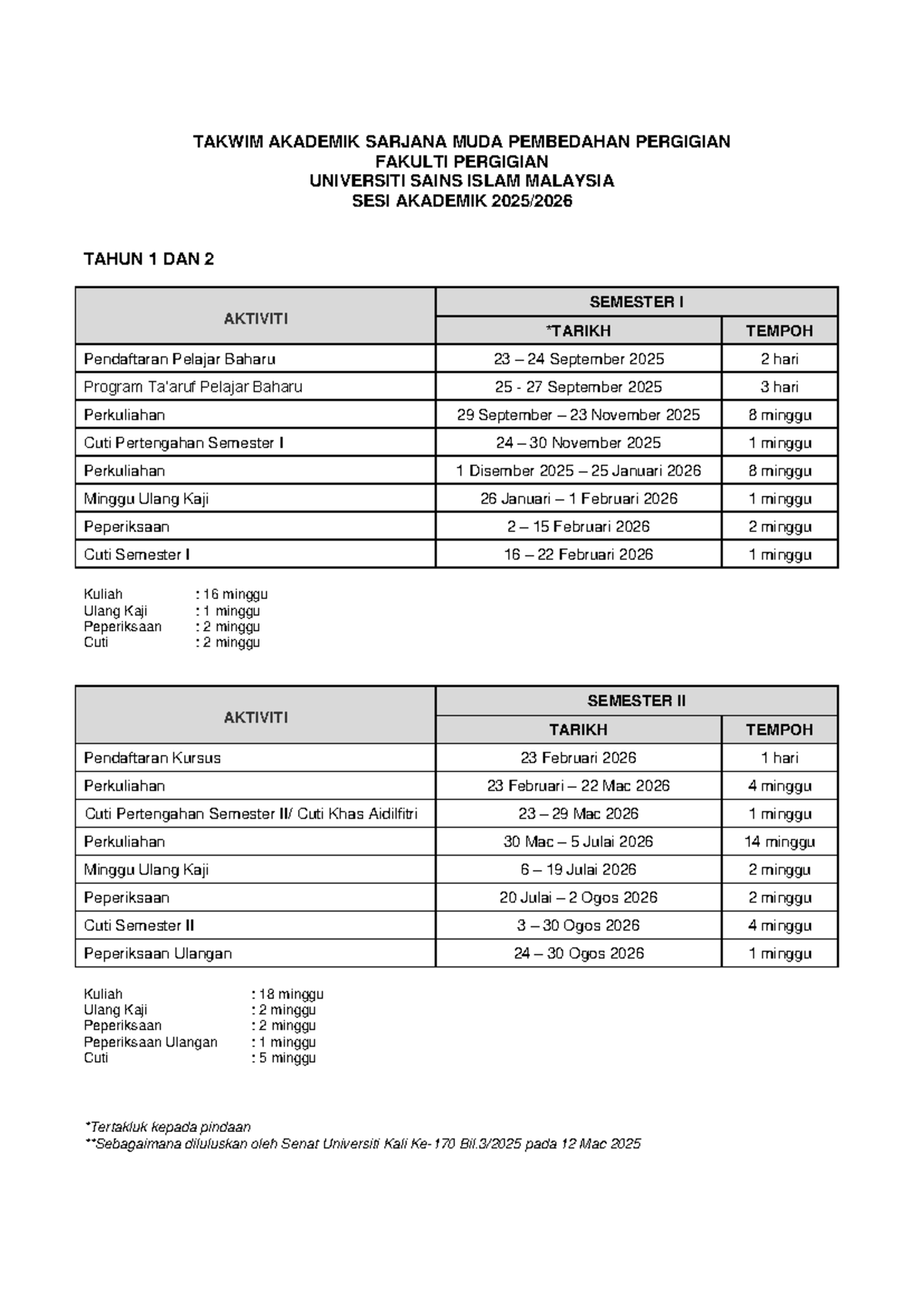 Takwim Akademik 2025-2026 ( Program Pergigian-FPg)t - TAKWIM AKADEMIK ...