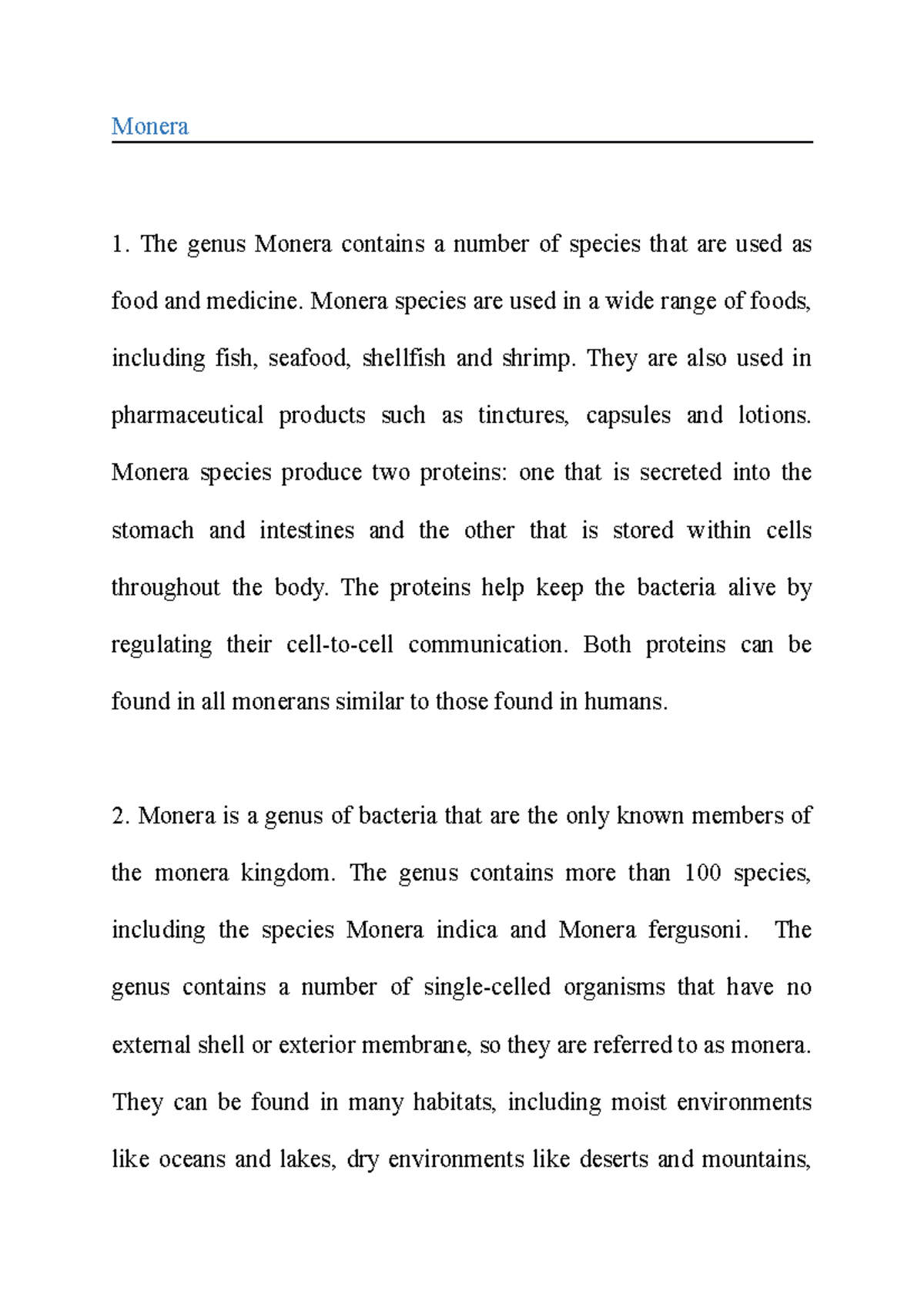 Monera Genus: Overview of Species & Their Uses in Food and Medicine -  Studocu