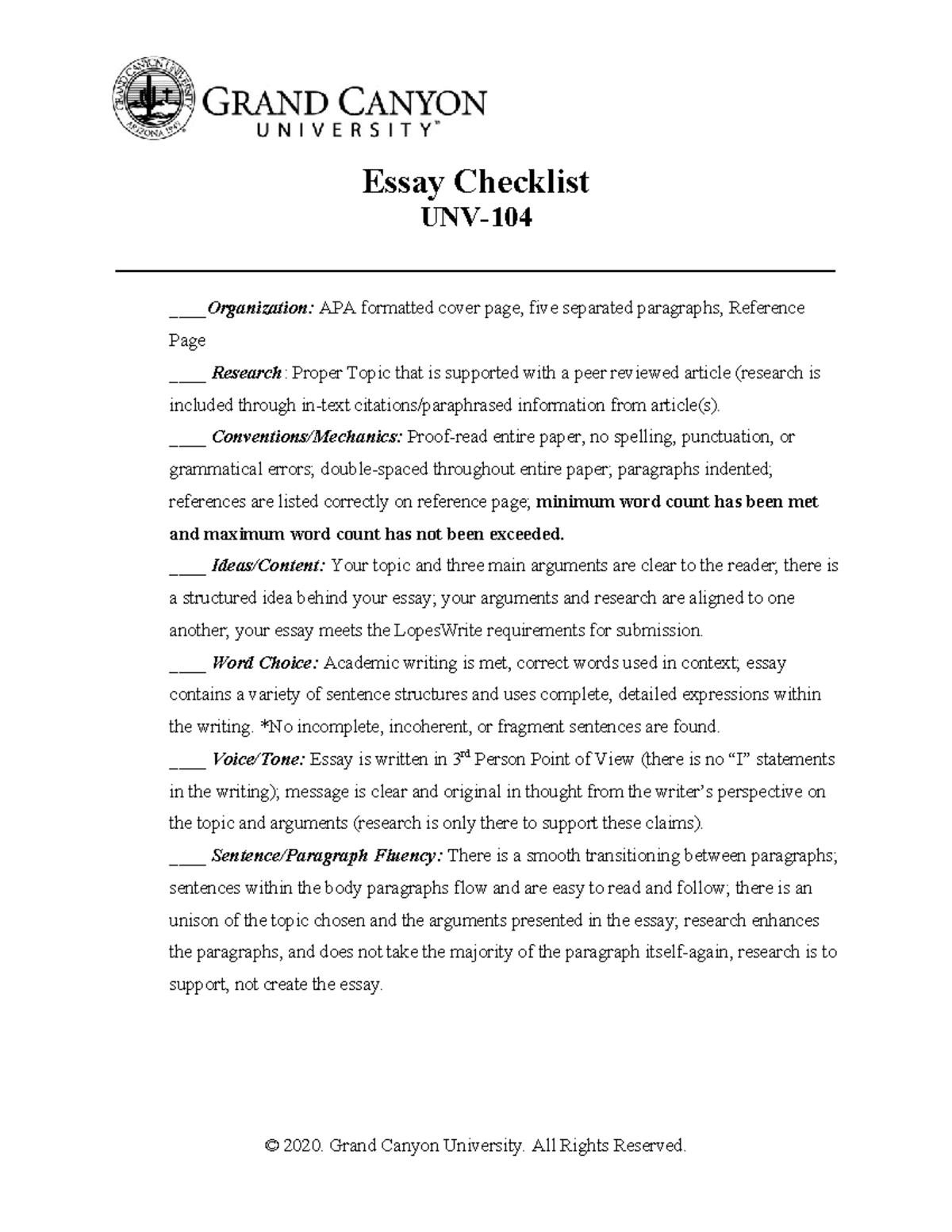 UNV 104 RS T4 Essay Checklist: APA Format & Writing Guidelines - Studocu