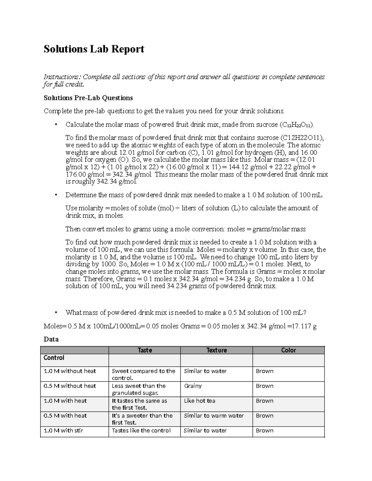 08 03 lab report - Science lab 10th grade 08.03 - Solutions Lab Report ...