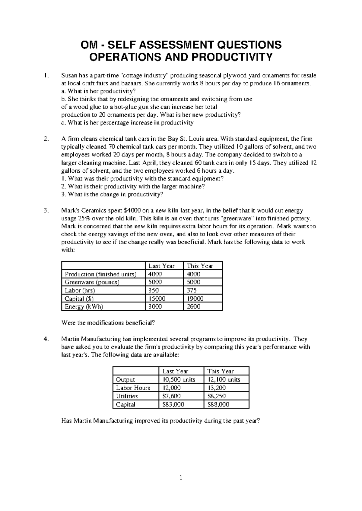 OM SELF Assessment Questions MSc PSM - OM - SELF ASSESSMENT QUESTIONS ...