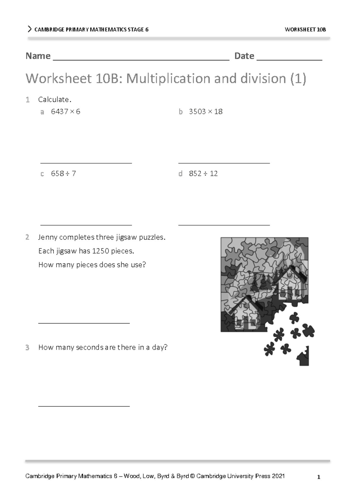 CAMBRIDGE PRIMARY MATH 6 - WORKSHEET 10B: MULTIPLICATION & DIVISION ...