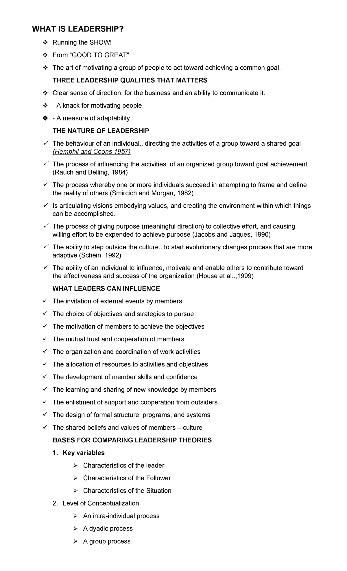 Leadership Theories: Key Concepts and Essential Qualities Notes - Studocu