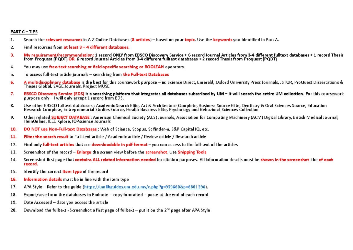 Part C Tips: Guide for Research Database Searches and APA Formatting ...