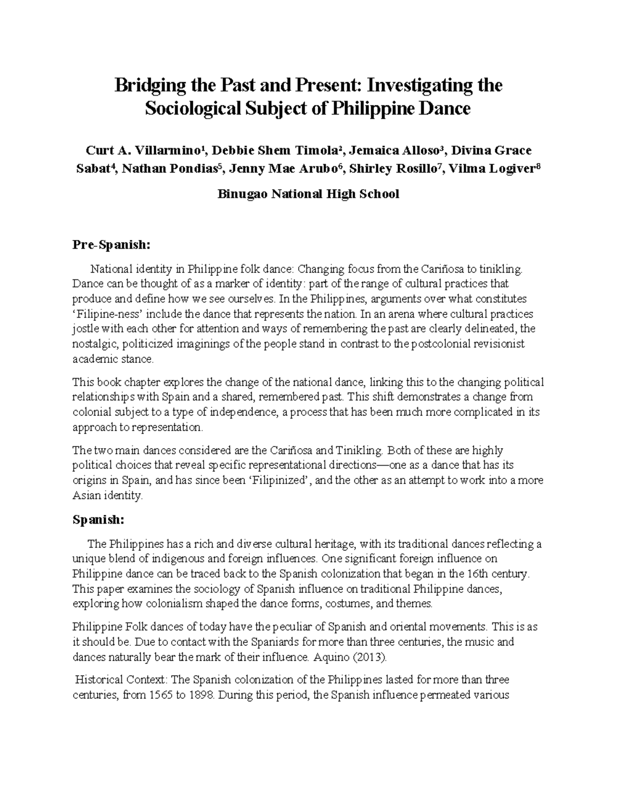 Bridging the Past and Present - Villarmino¹, Debbie Shem Timola² ...