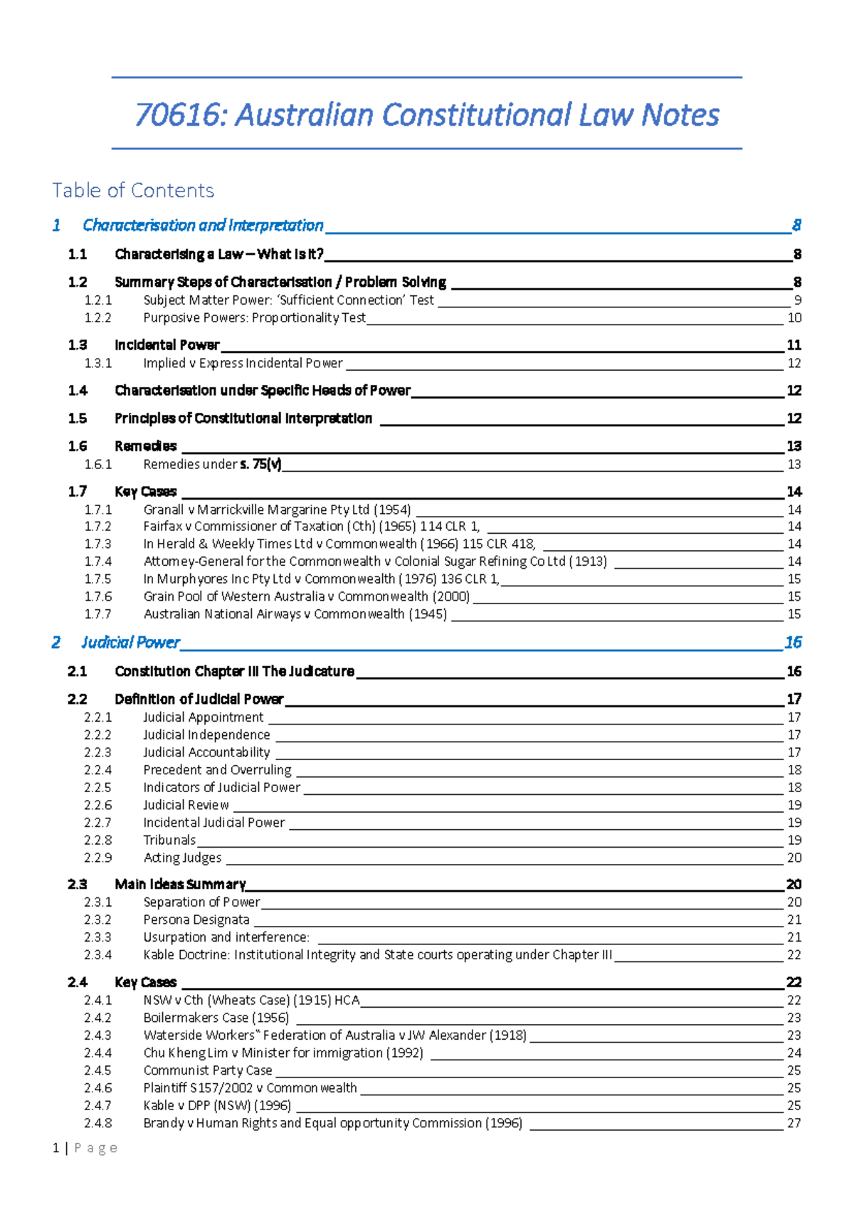 Cons Notes - 70616: Australian Constitutional Law Notes 70616 ...