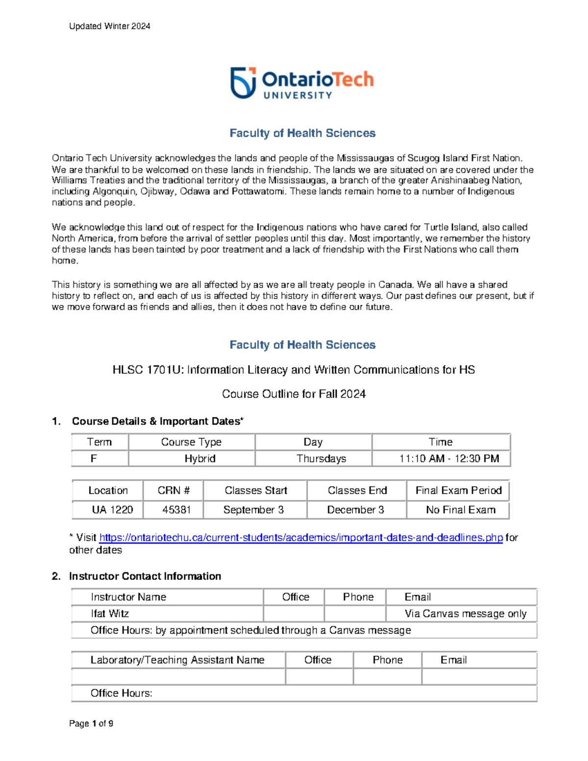 Course-Outline - HLSC 1701 U Fall 2024 - Faculty of Health Sciences ...