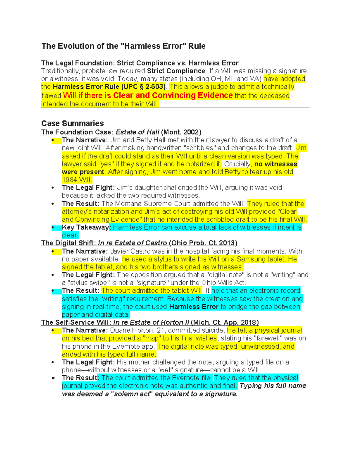 Legal Foundations of Wills: Strict Compliance vs. Harmless Error (LAW ...