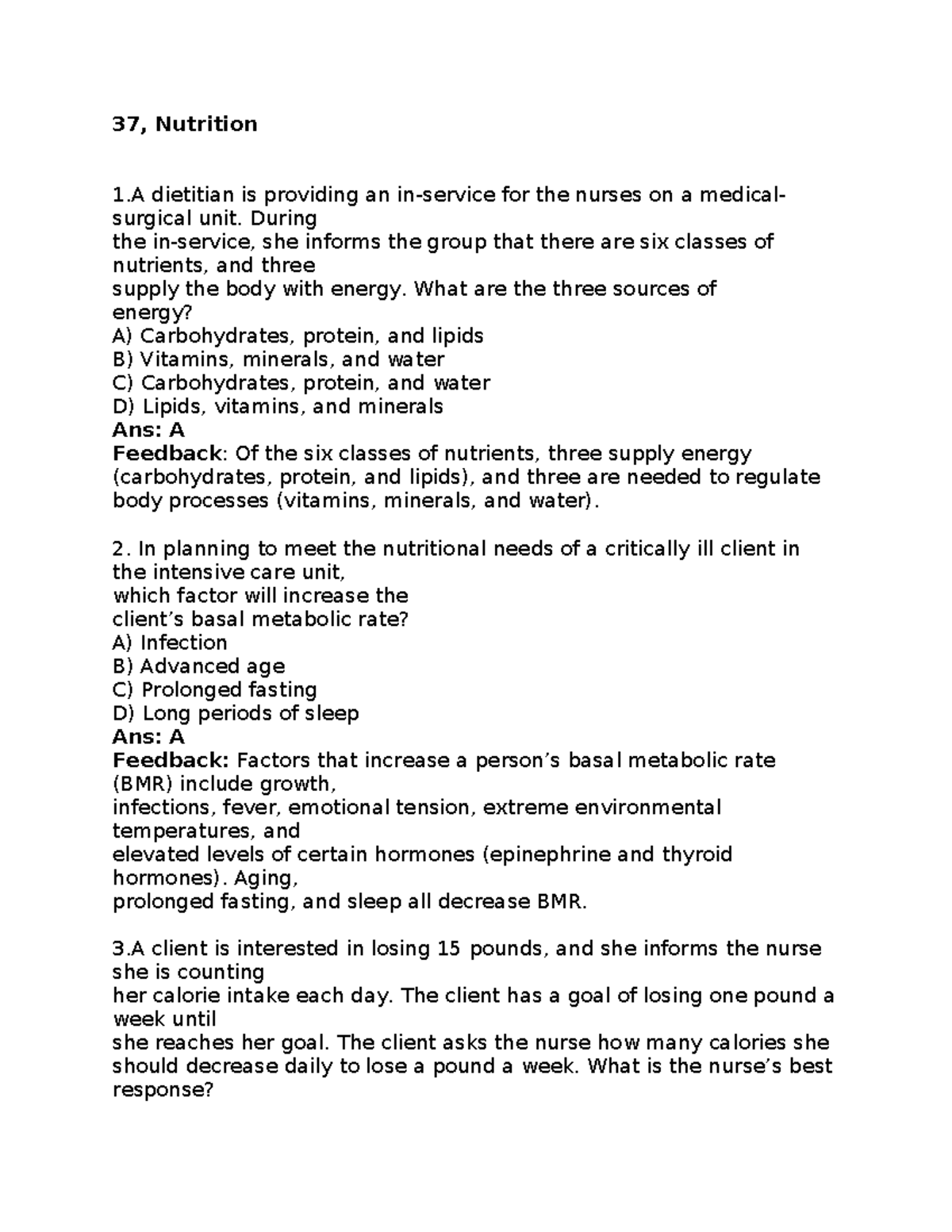 Nutrition 1: NCLEX-Style Questions & Rationales for Exam Prep - Studocu
