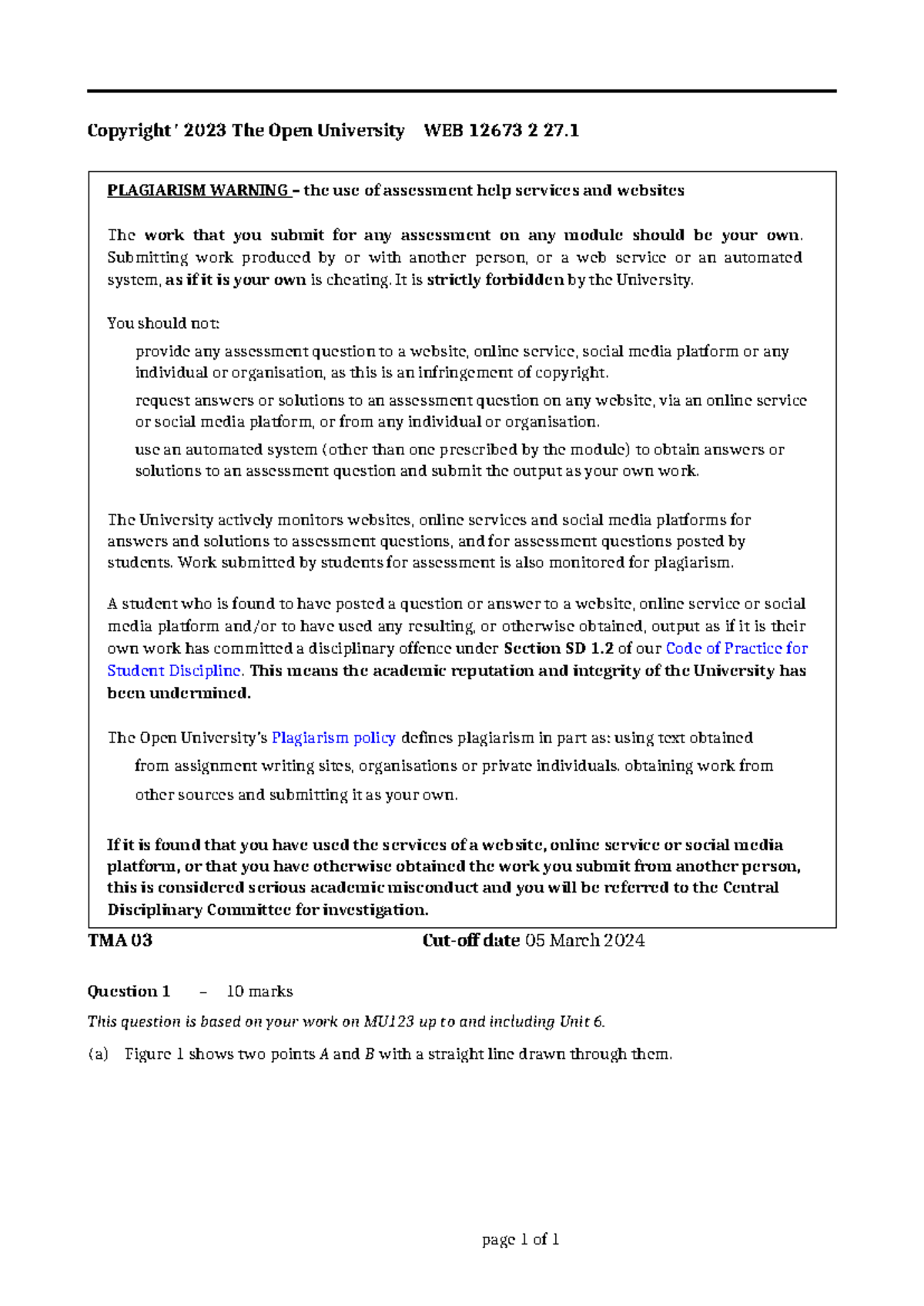 MU123 TMA 03 Plagiarism Guidelines and Submission Rules - Studocu