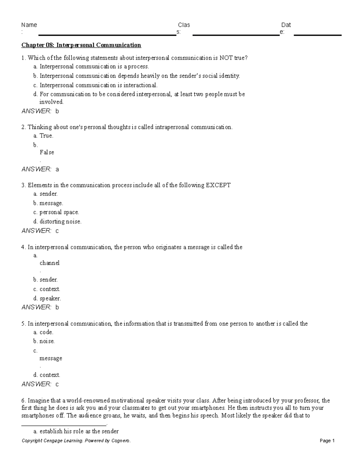 Chapter 08: Interpersonal Communication - PSYCH 2035 Study Notes - Studocu