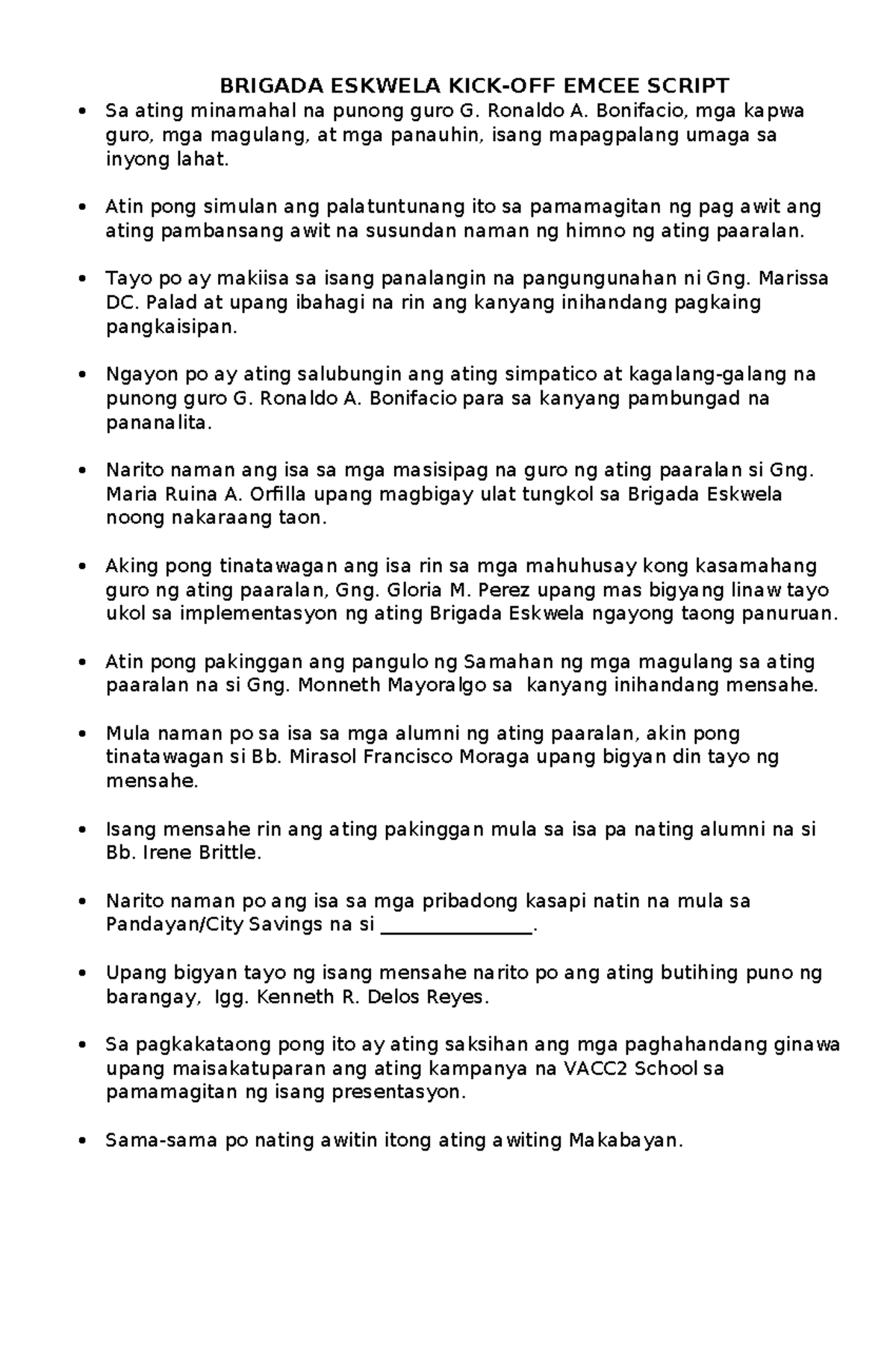 522704714 Brigada Eskwela Kick-Off Emcee Script Overview - Studocu