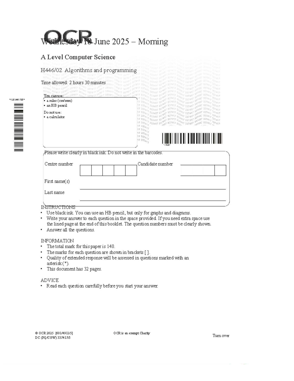 OCR A Level Computer Science Paper 2: Algorithms & Programming Exam ...