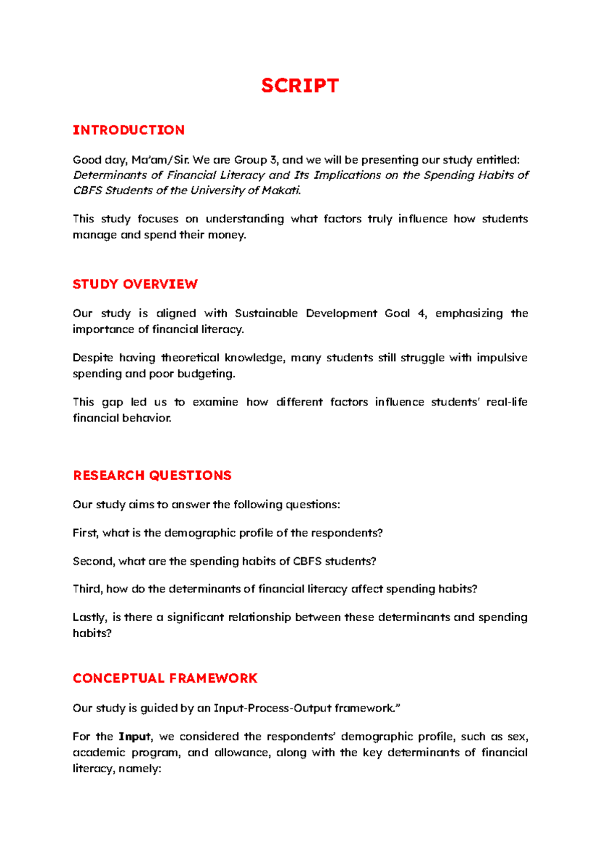 Determinants of Financial Literacy & Spending Habits of CBFS Students ...