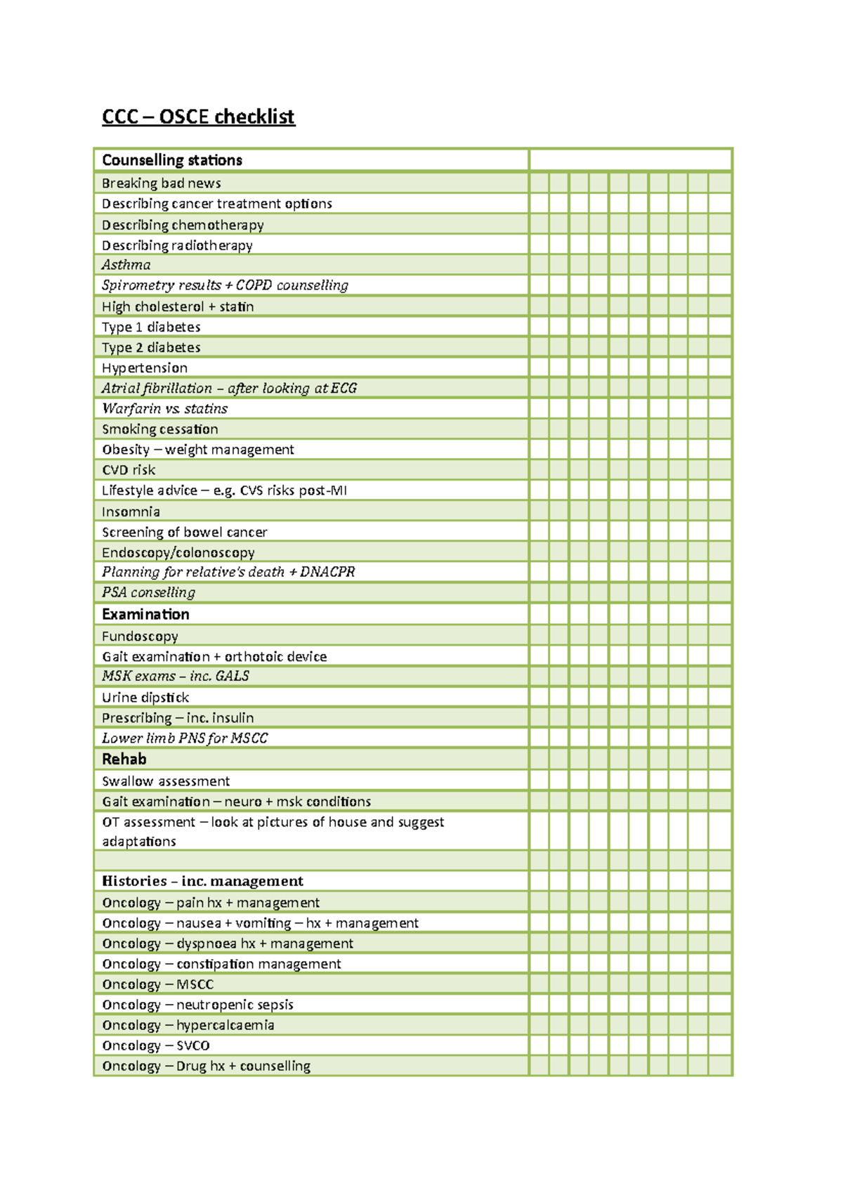OSCE Checklist for Year 4: Comprehensive Clinical Skills Guide - Studocu