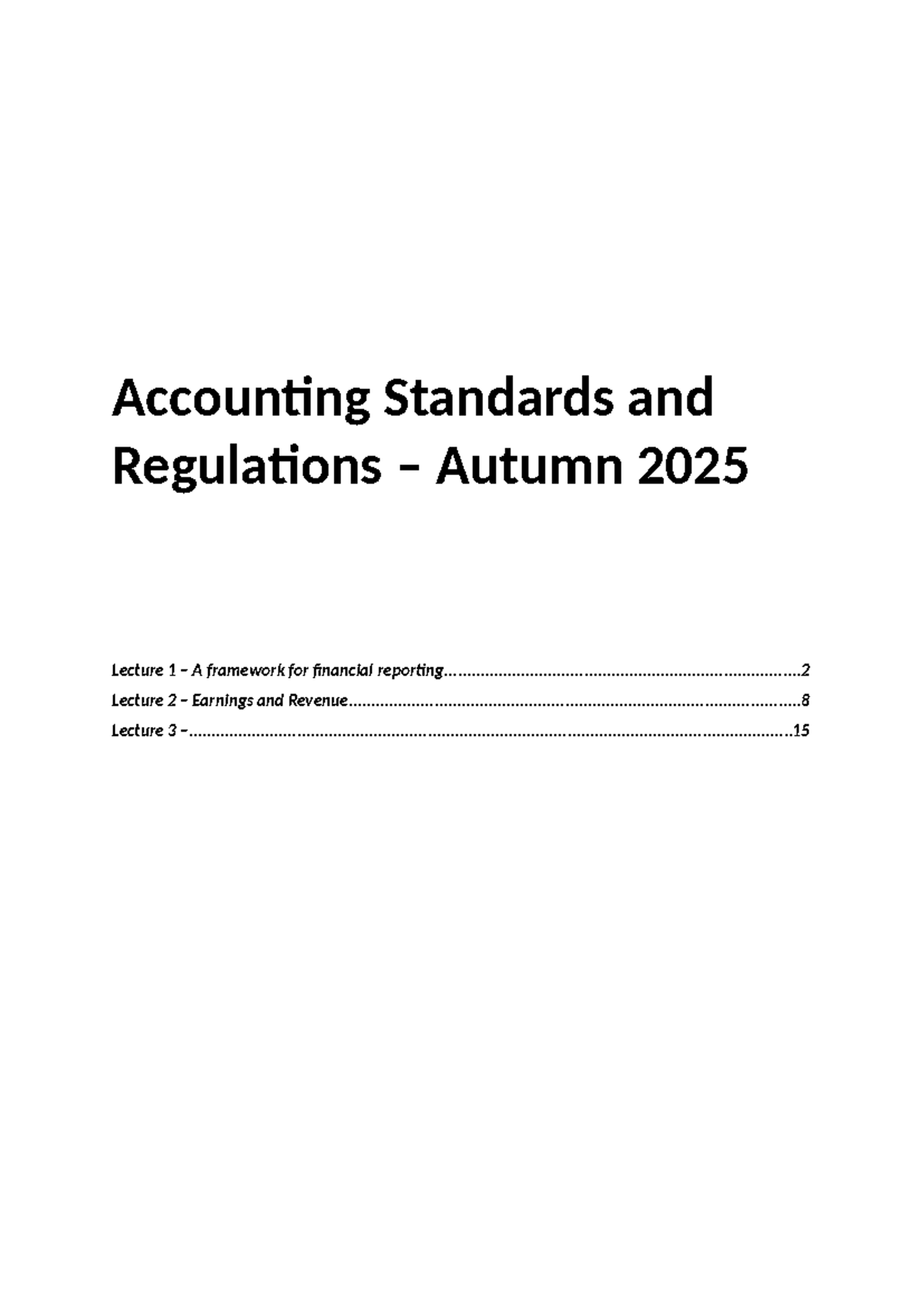Accounting Standards and Regulations ASR 2025 Lecture Notes: Framework ...