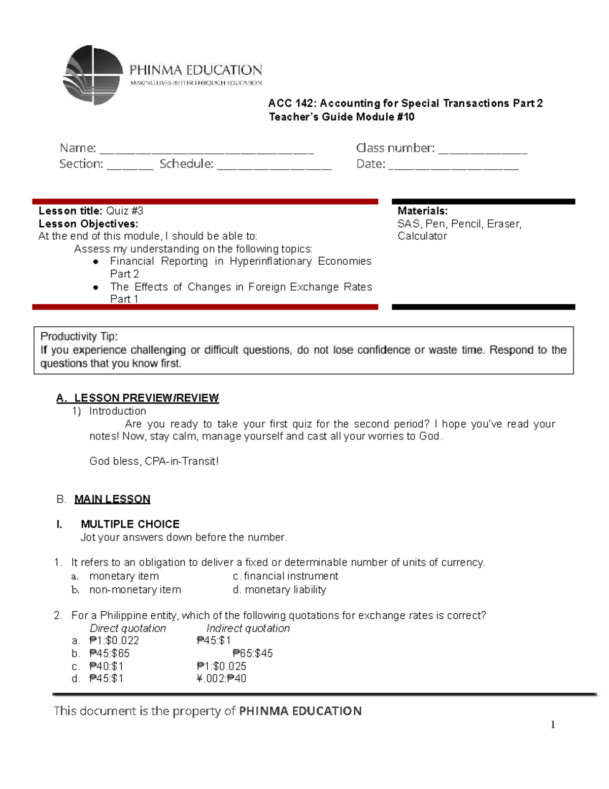 Quiz 2 Summary Notes: Accounting for Special Transactions 142 - Studocu
