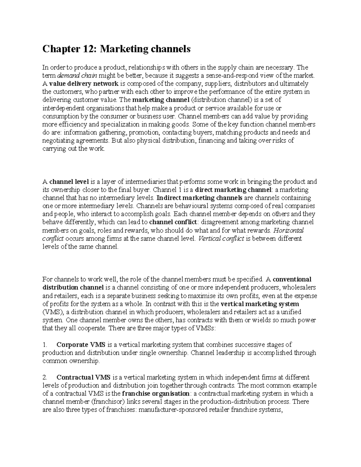 Chapter 12 - Marketing Channels Overview and Key Concepts - Studeersnel