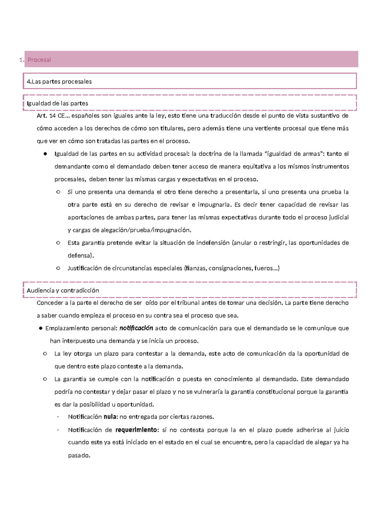 T4 Procesal: Igualdad de las Partes y Derecho de Defensa en el Proceso ...