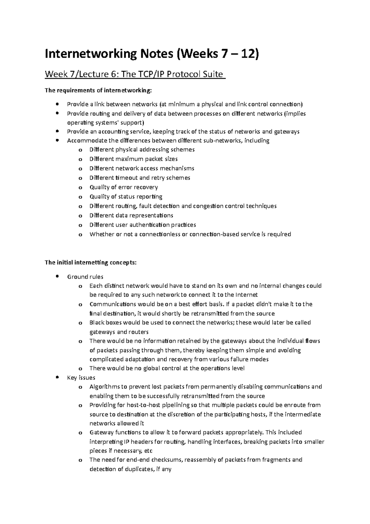 TCP/IP Internetworking Notes (Weeks 7-12) - Lecture Insights - Studocu