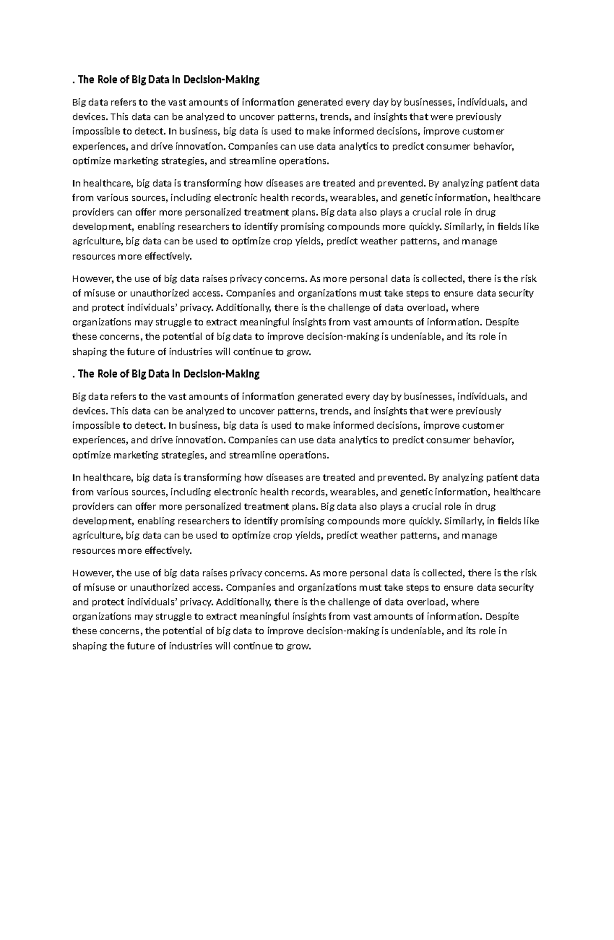 The Role of Big Data in Decision - . The Role of Big Data in Decision ...