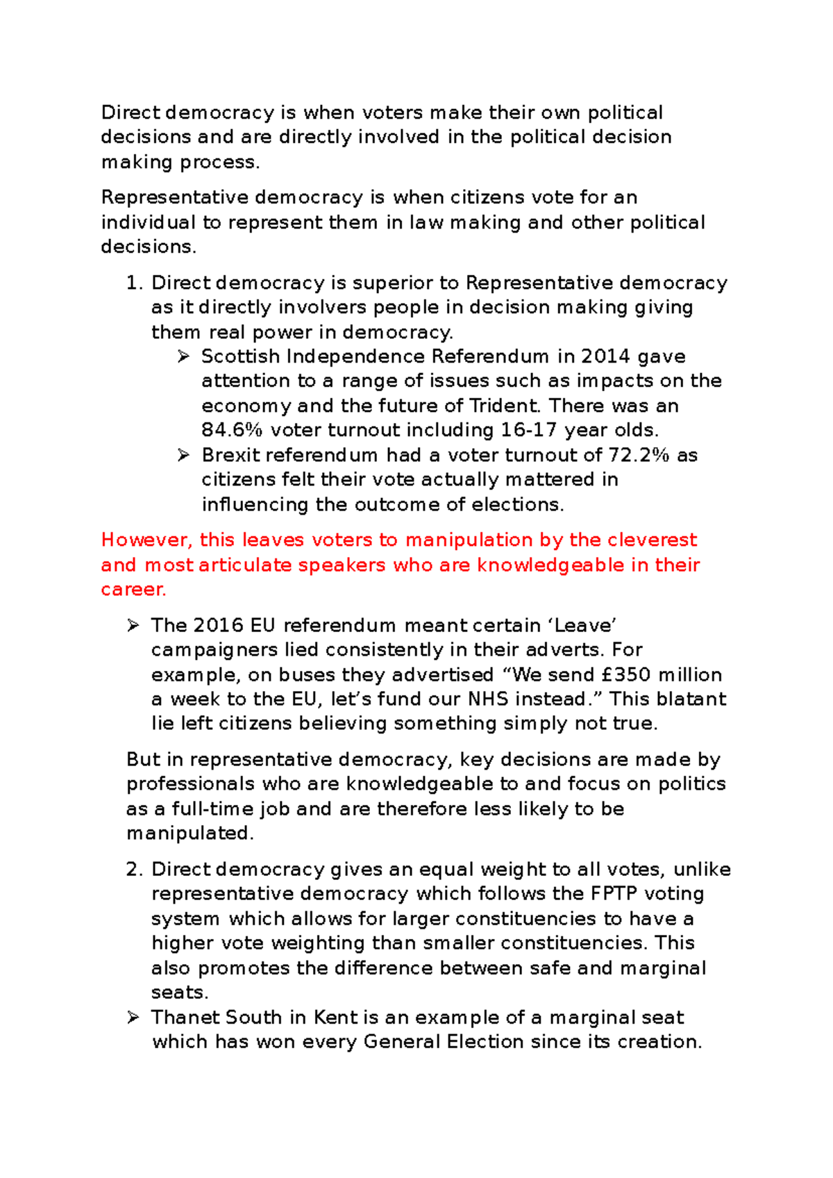 Comparative Analysis of Direct vs. Representative Democracy (POL101 ...