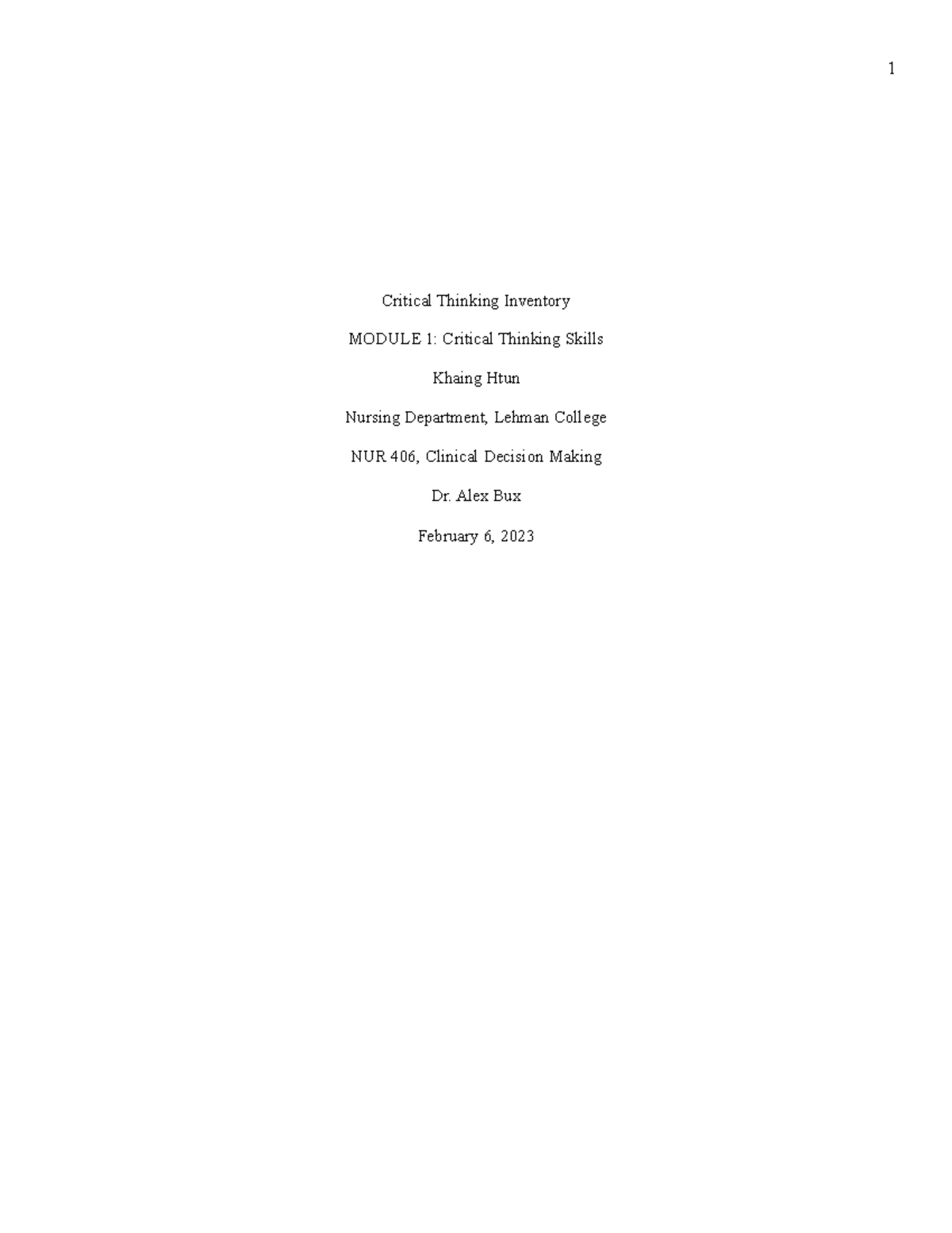 CTI Module 1 - Critical Thinking Inventory MODULE 1: Critical Thinking ...