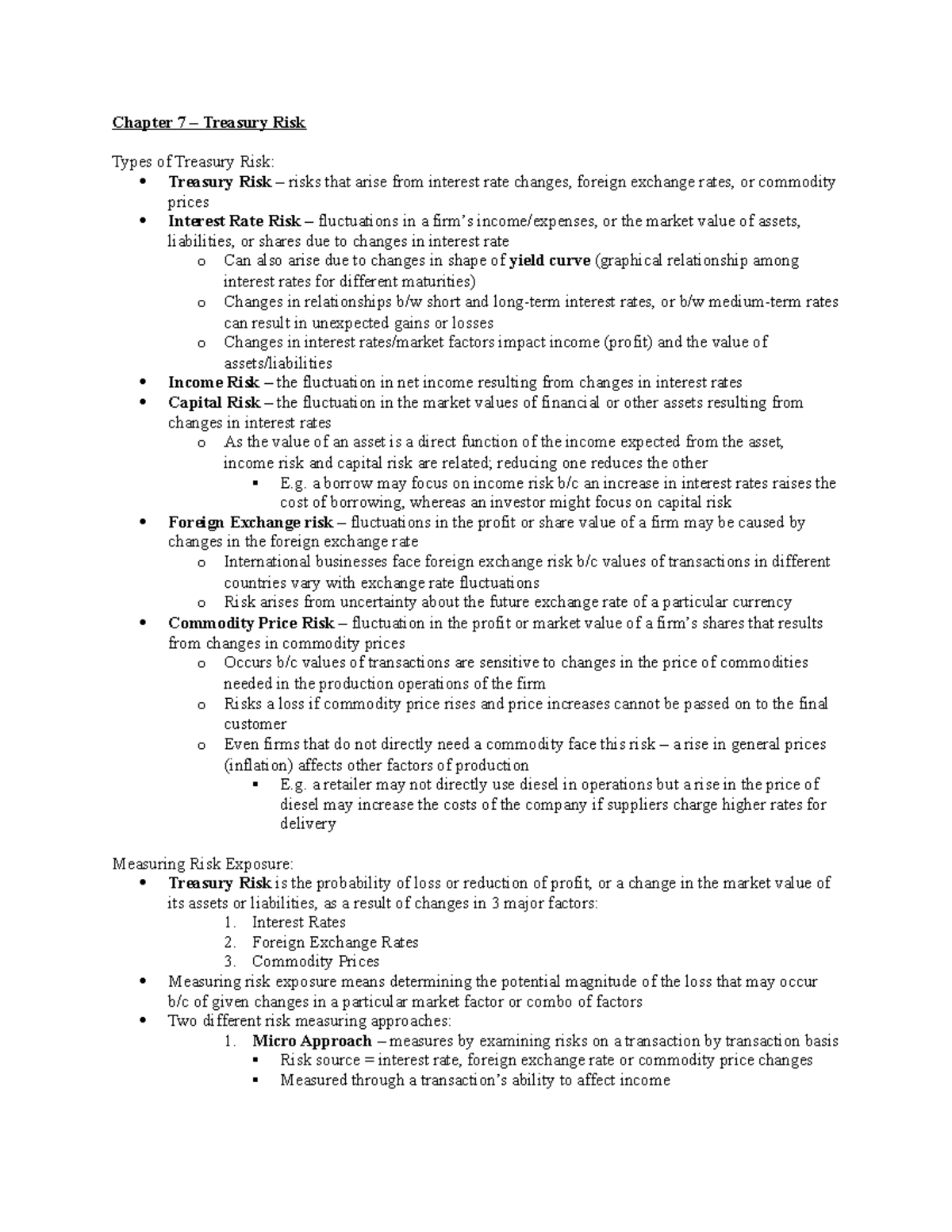 Chapter 7 - Treasury Risk - Chapter 7 – Treasury Risk Types of Treasury ...