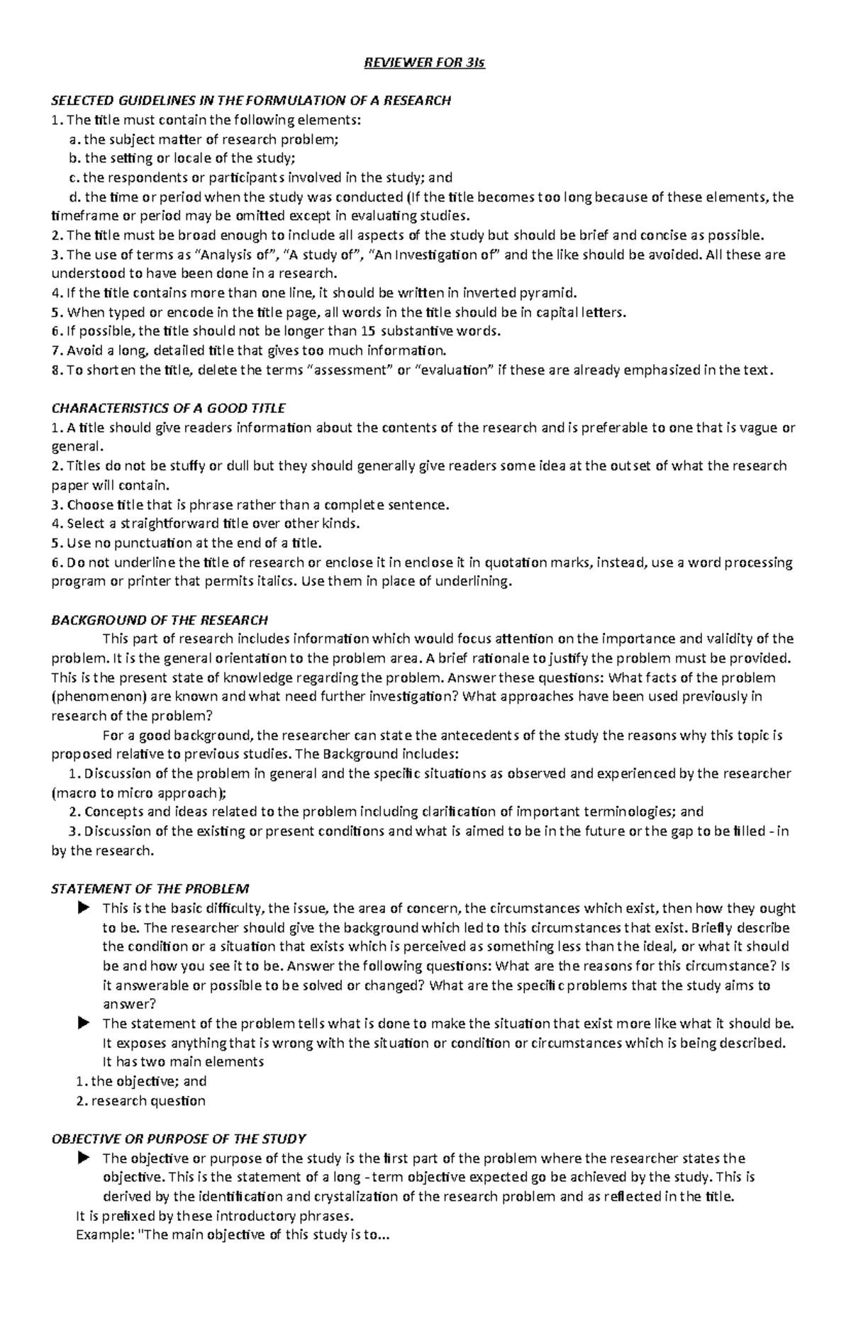 Ilide - REVIEWER FOR 3Is SELECTED GUIDELINES IN THE FORMULATION OF A ...