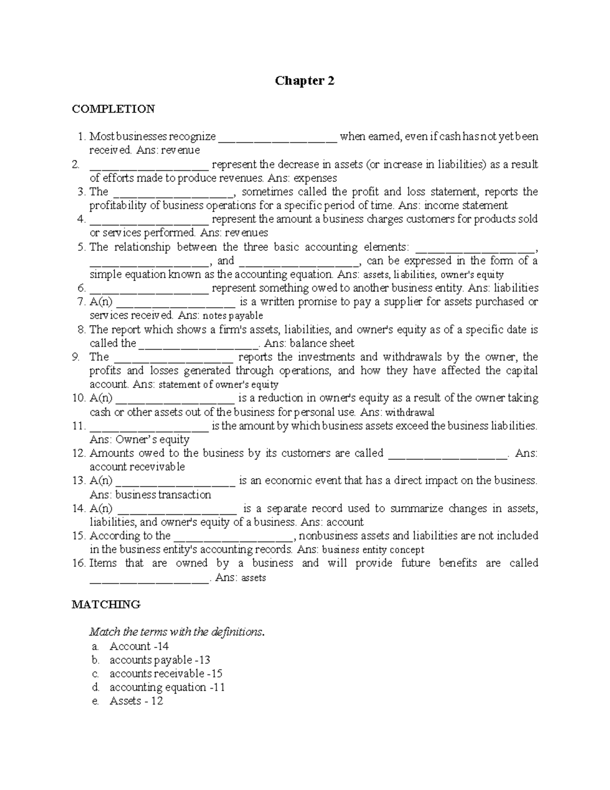 Chapter 2 - Homework: Accounting Concepts and Transactions - Studocu