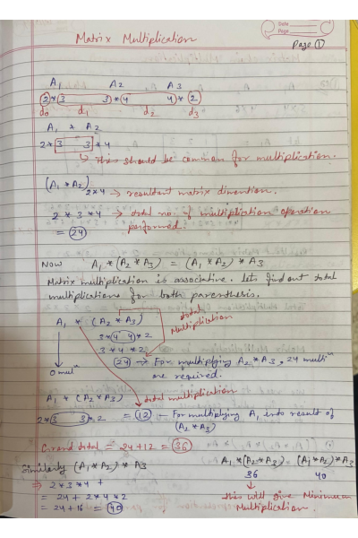 Unit-3 notes - Date Page Matrix Multiplication Page 1 A A2 A3 2) 3 3 4 ...