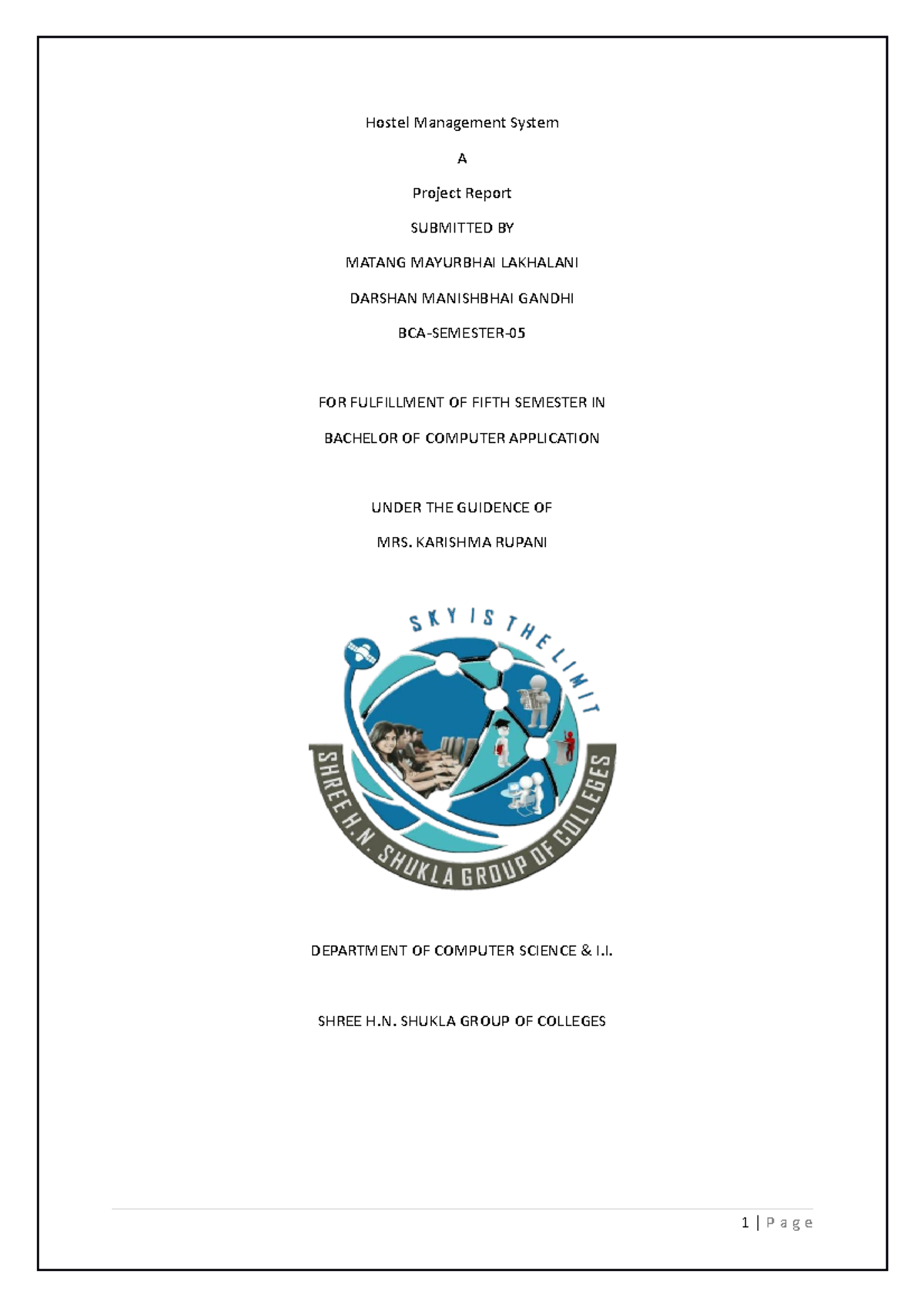 Hostel Management System Project Report (BCA-Fifth Semester) - Studocu