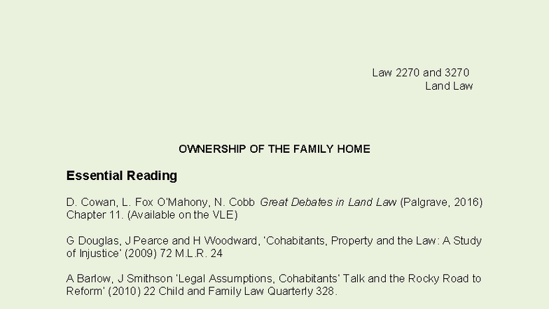 Law 2270 & 3270: Family Home Ownership - Essential Reading Handout ...