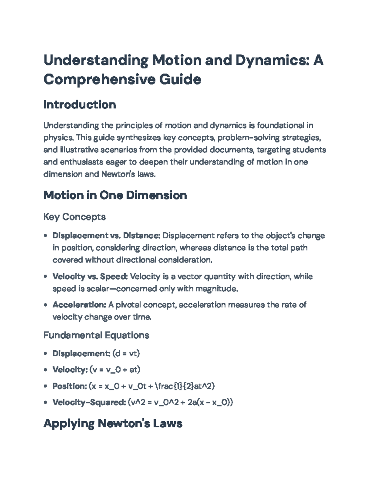 Understanding Motion and Dynamics: A Comprehensive Guide (PHYS101 ...