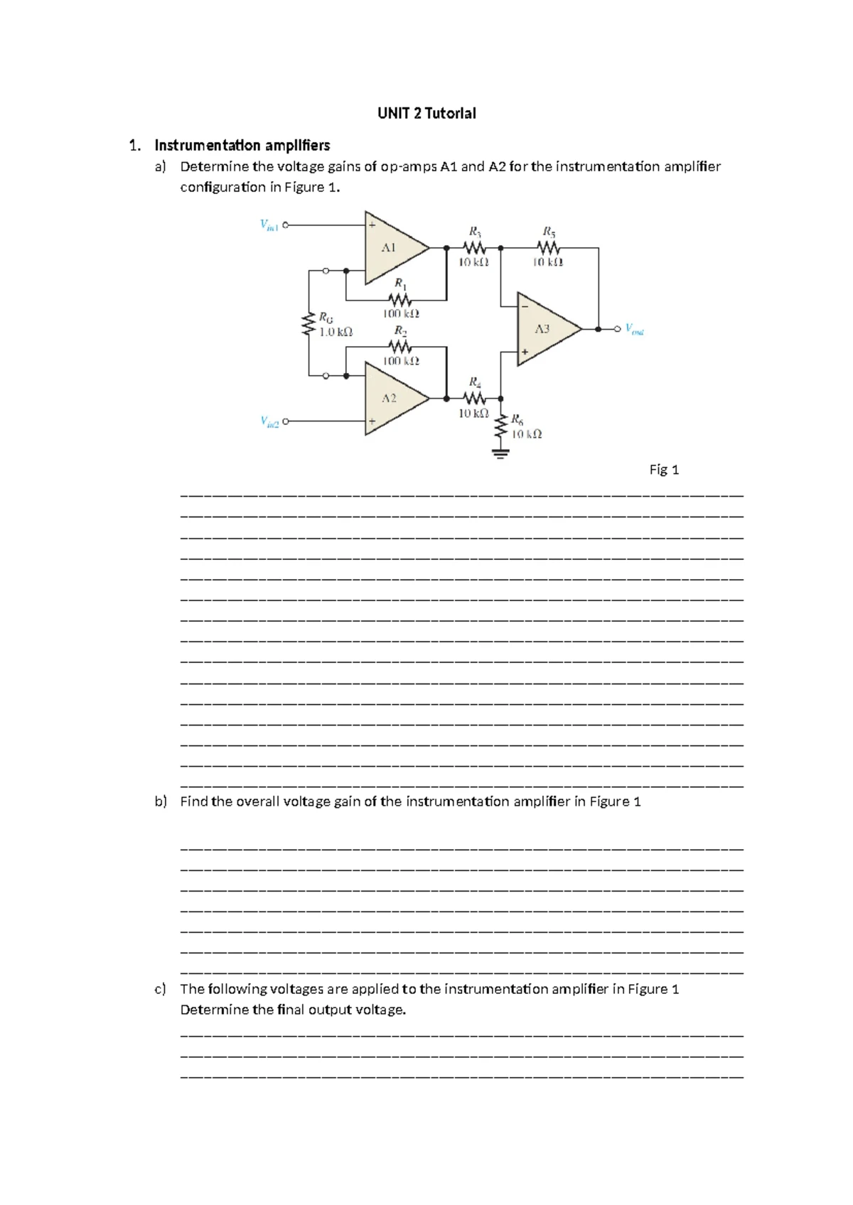 UNIT 2 Tutorial Solutions for Instrumentation Amplifiers - Studocu
