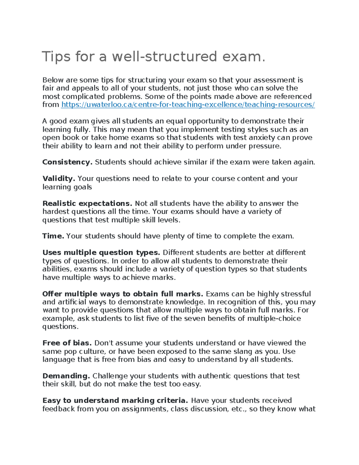 Tips for a Fair Exam Structure: General Notes for Students - Studocu