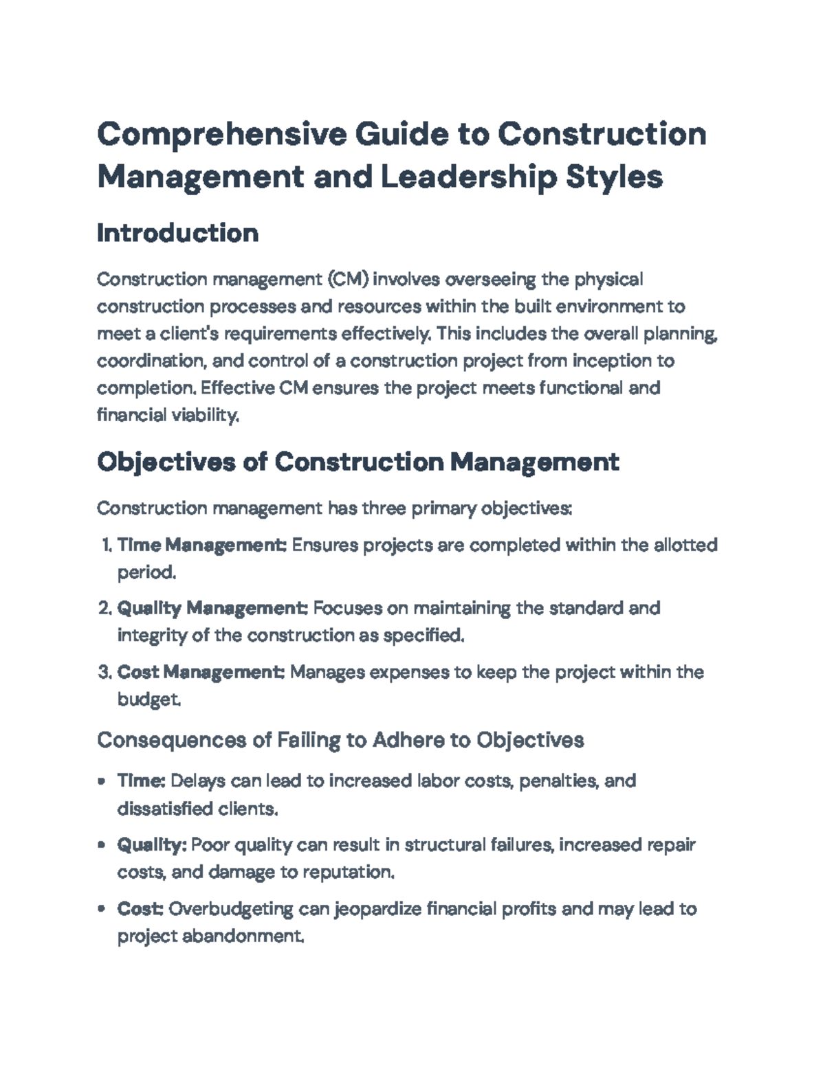 Construction Management and Leadership Styles: A Comprehensive Guide ...