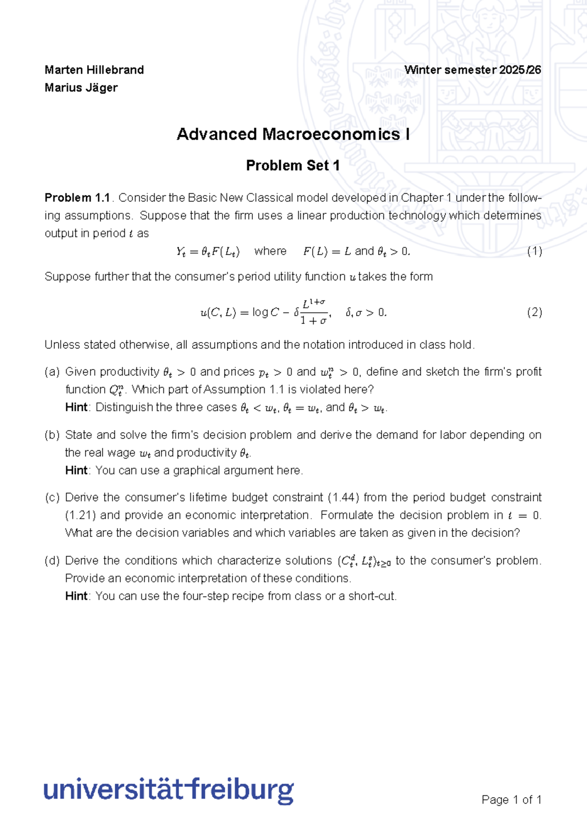 AM1 PS1 2526 - Advanced Macroeconomics I Problem Set 1 Analysis - Studocu