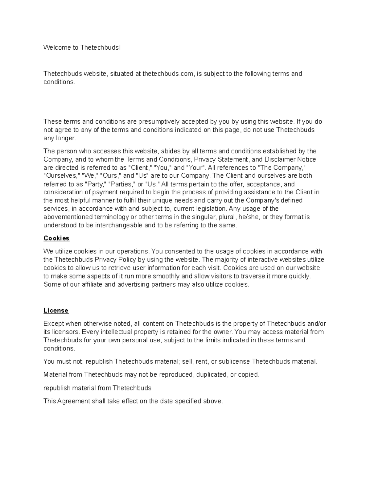 Terms and Conditions the tech buds - Welcome to Thetechbuds ...