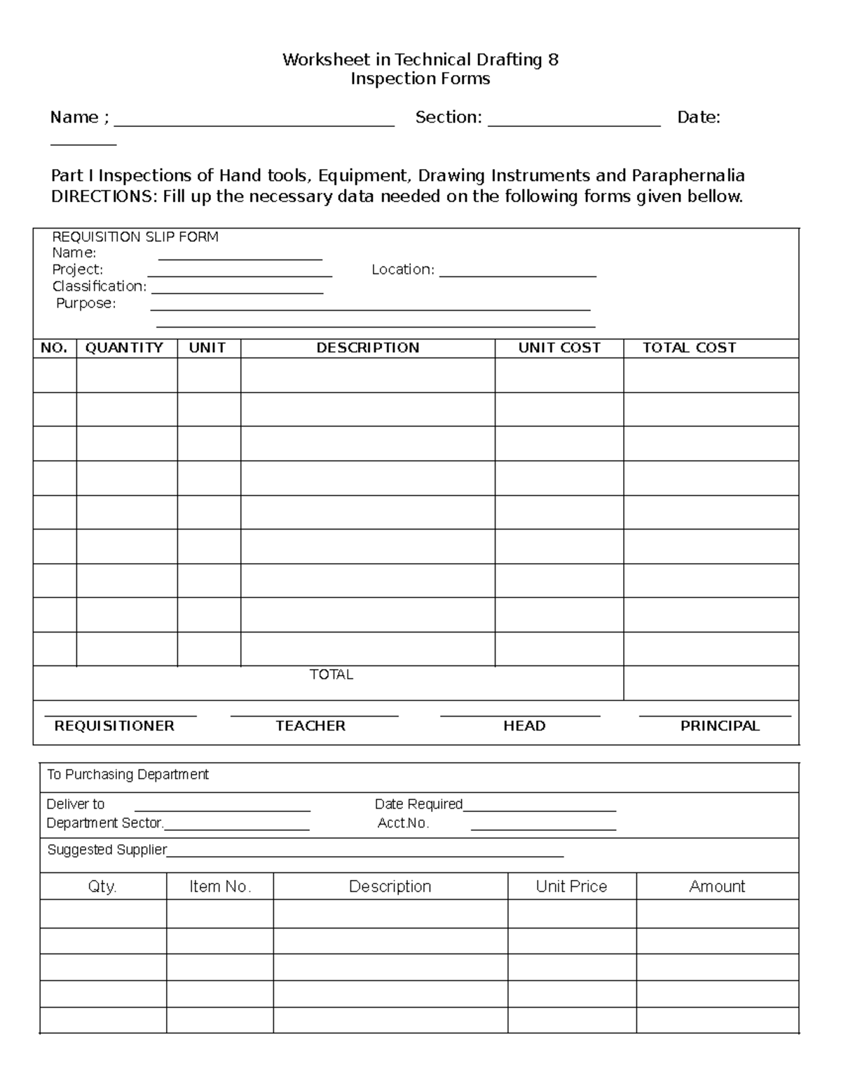 Worksheet in Technical Drafting 8 Inspection and Mensuration ...