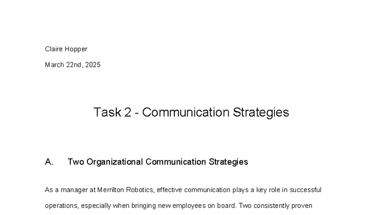 C204 - Task 2 - Effective Communication Strategies in Organizations ...