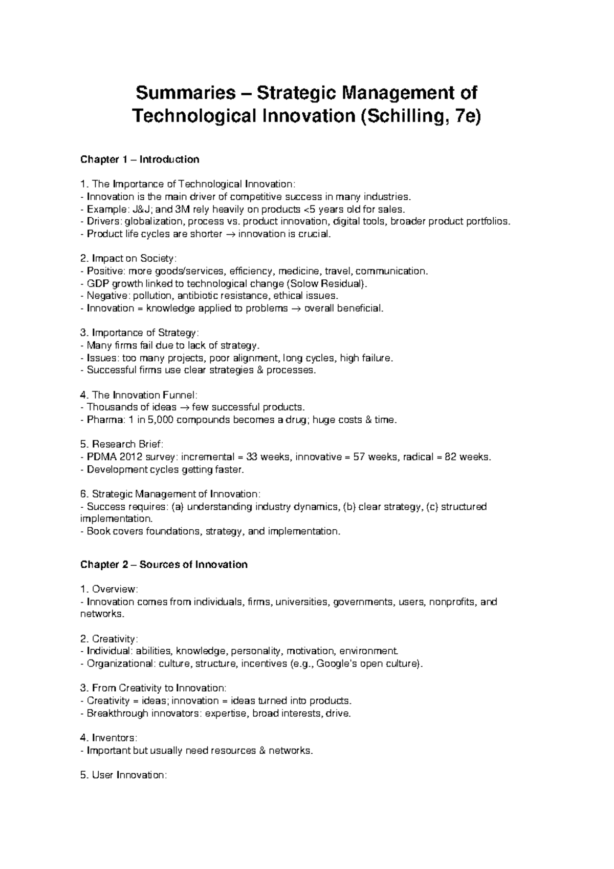 Strategic Management of Technological Innovation (Schilling, 7e) Ch. 1 ...