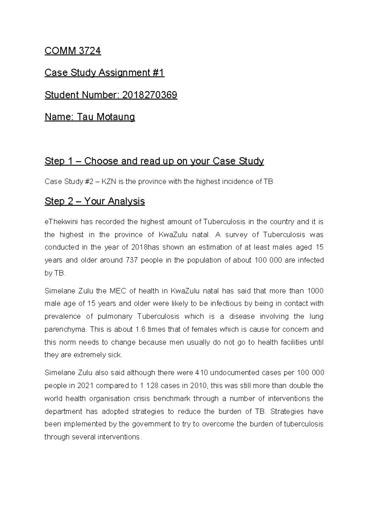 Case Study Assignment 1 - COMM 3724 Case Study Assignment Student ...