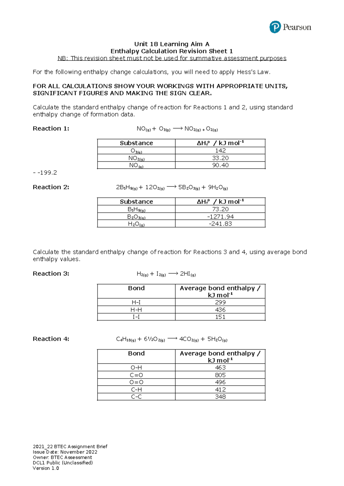 Unit 18 Worksheet A: Enthalpy Calculations Revision Guide - Studocu